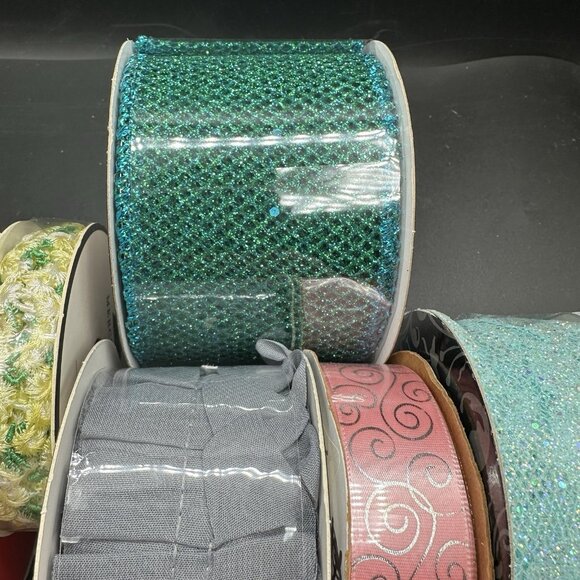 Craft Ribbon Trim Lot of 9 Lace Glitter Crinkle Cut Edge Satin Chiffon Ruffle - Picture 6 of 14
